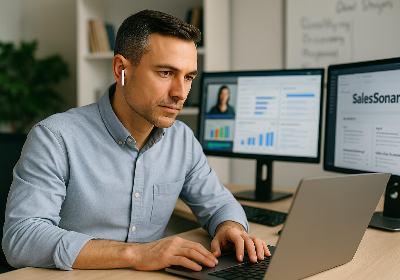 sales closer sitting at a laptop