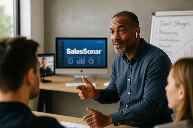 sales closer sitting at a laptop