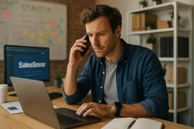 sales closer sitting at a laptop